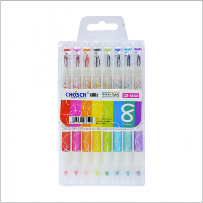 ปากกาเจลสี+ไฮไลท์ CS-8650 8 สี  