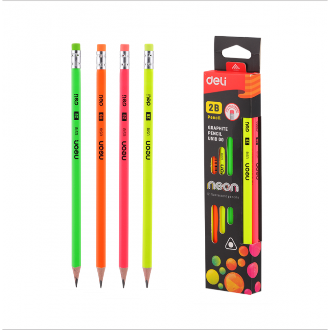 ดินสอไม้ 2B [Deli] NO. U51800 นีออน (12 แท่ง)             