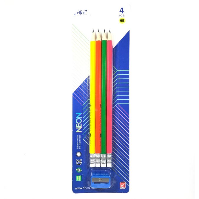 ดินสอ [elfen] neon HB/4+กบเหลา               